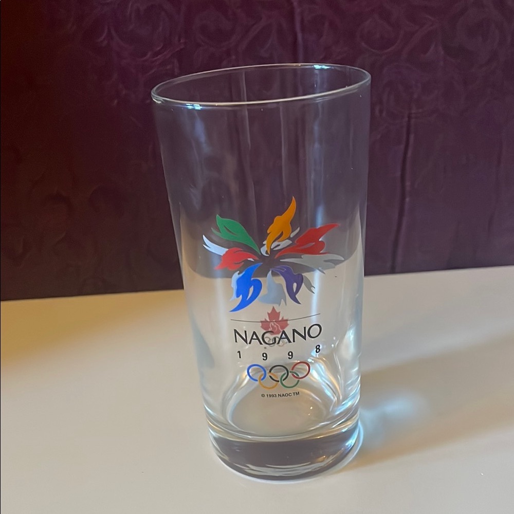 Vintage Nagano 1998 Olympic Glass with Multicolor Design